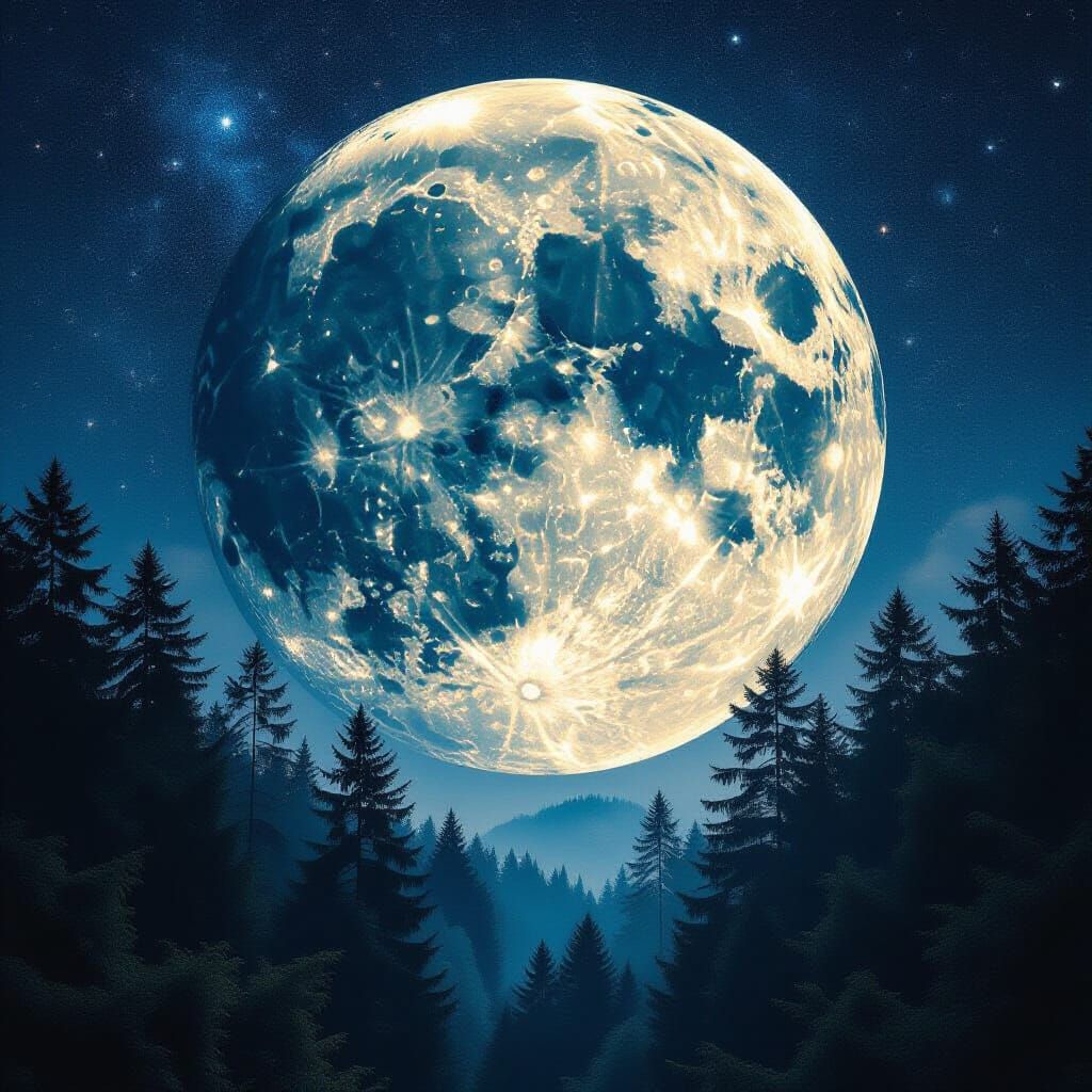 Surreal Forest Moon with Living Constellation