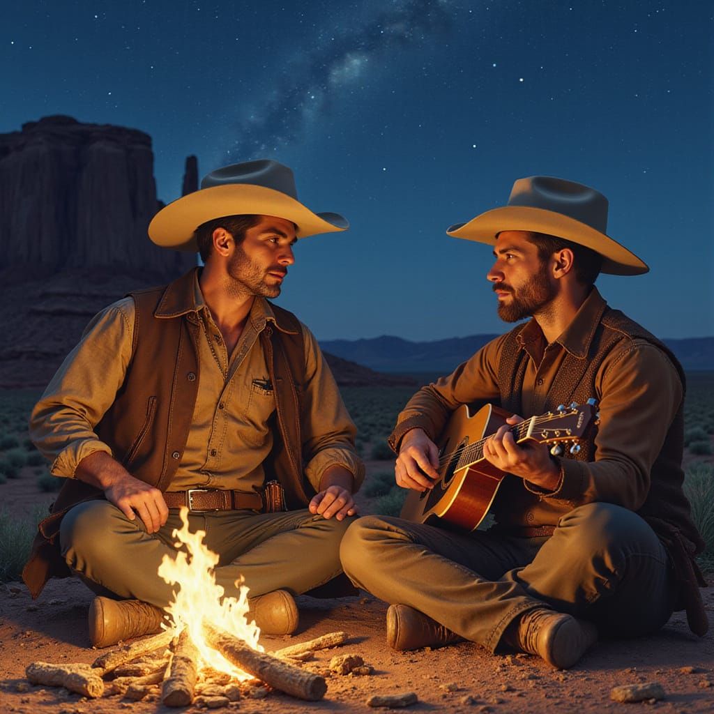 Cowboys Campfire Under Starlit Sky in Monument Valley