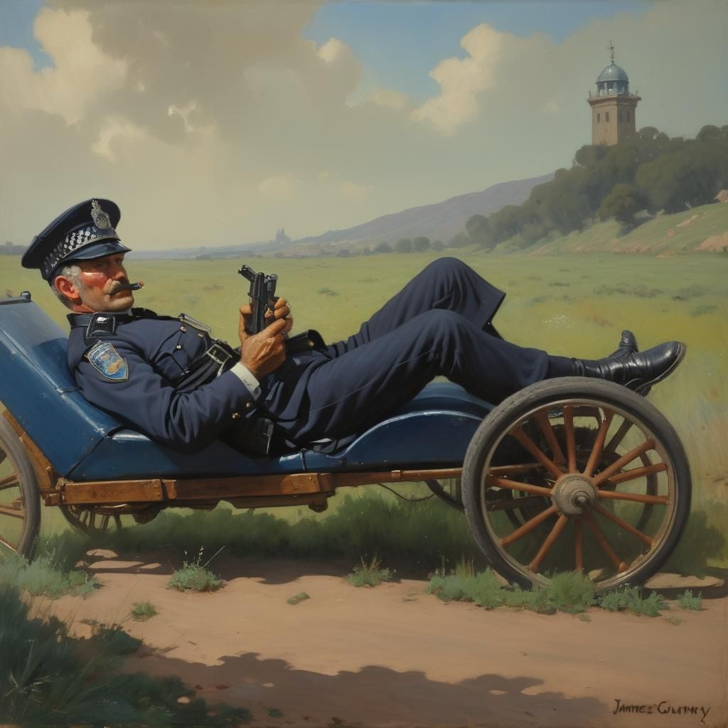 Recumbent Policeman: Oil Painting