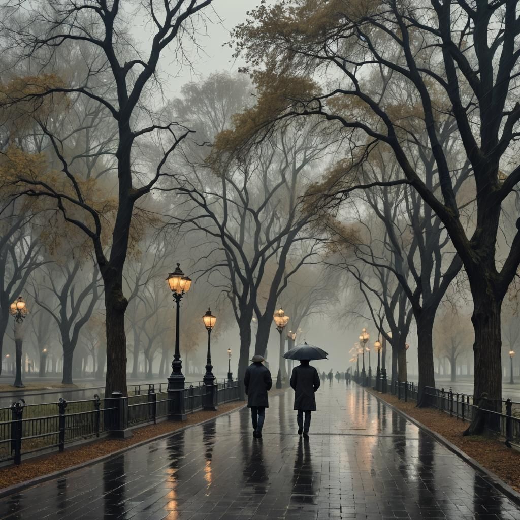 Gorky Park Walk on Rainy Day: Digital Matte Painting