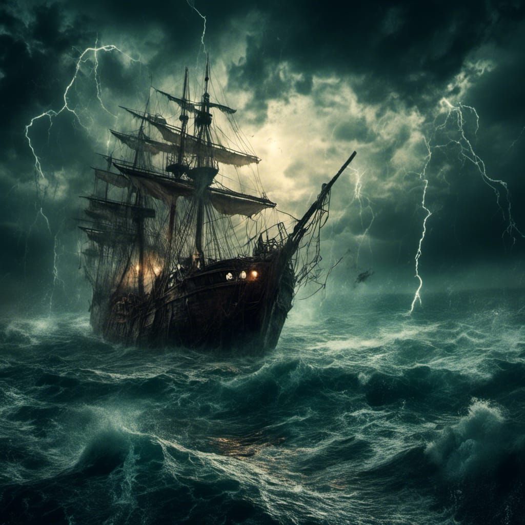 Giant Squid Attacks Ship in Stormy Ocean