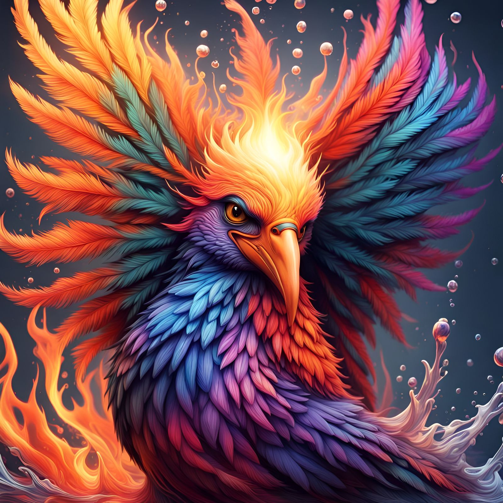 Majestic Bird: Water to Flame Feather Transformation
