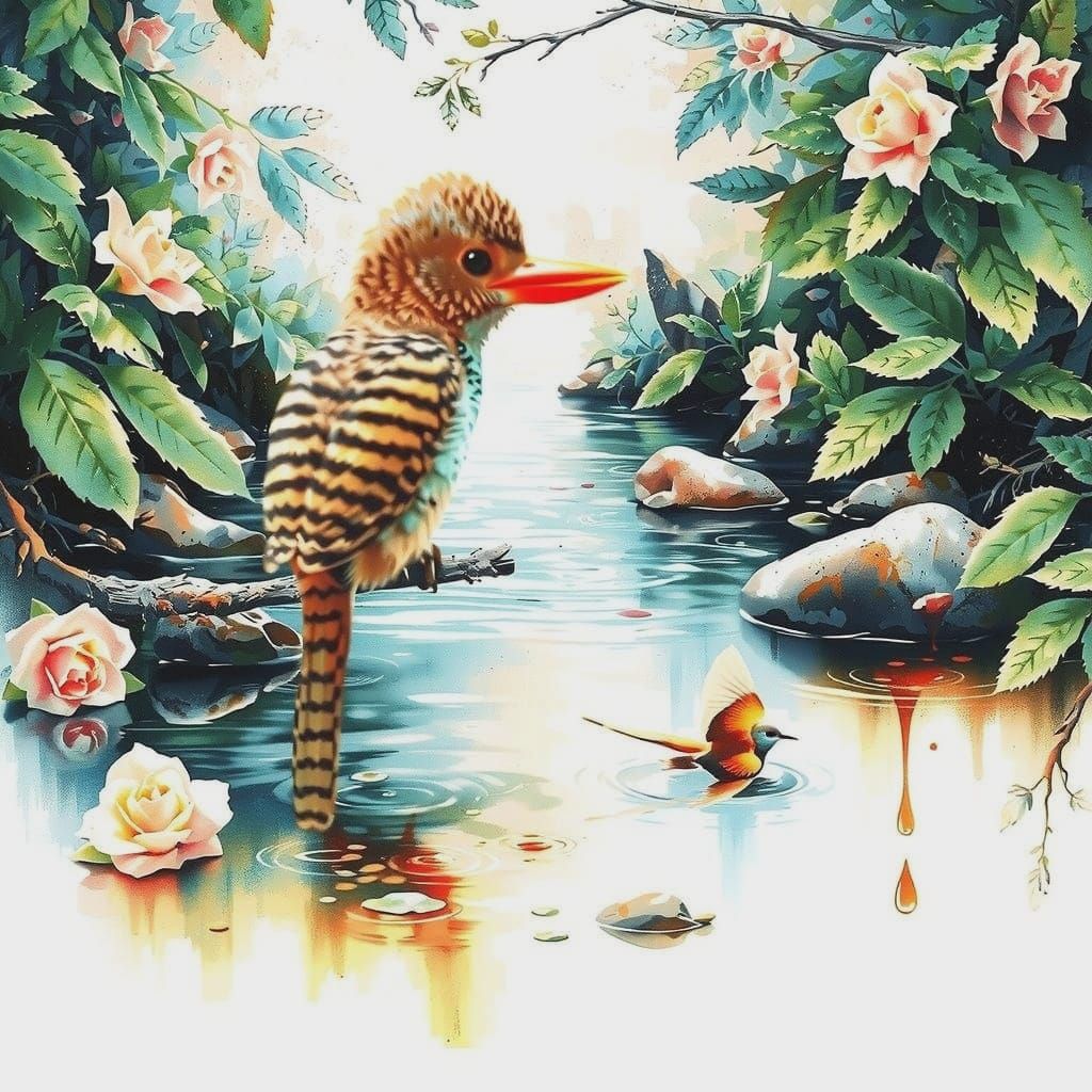 Majestic Banded Kingfisher in Whimsical Watercolour