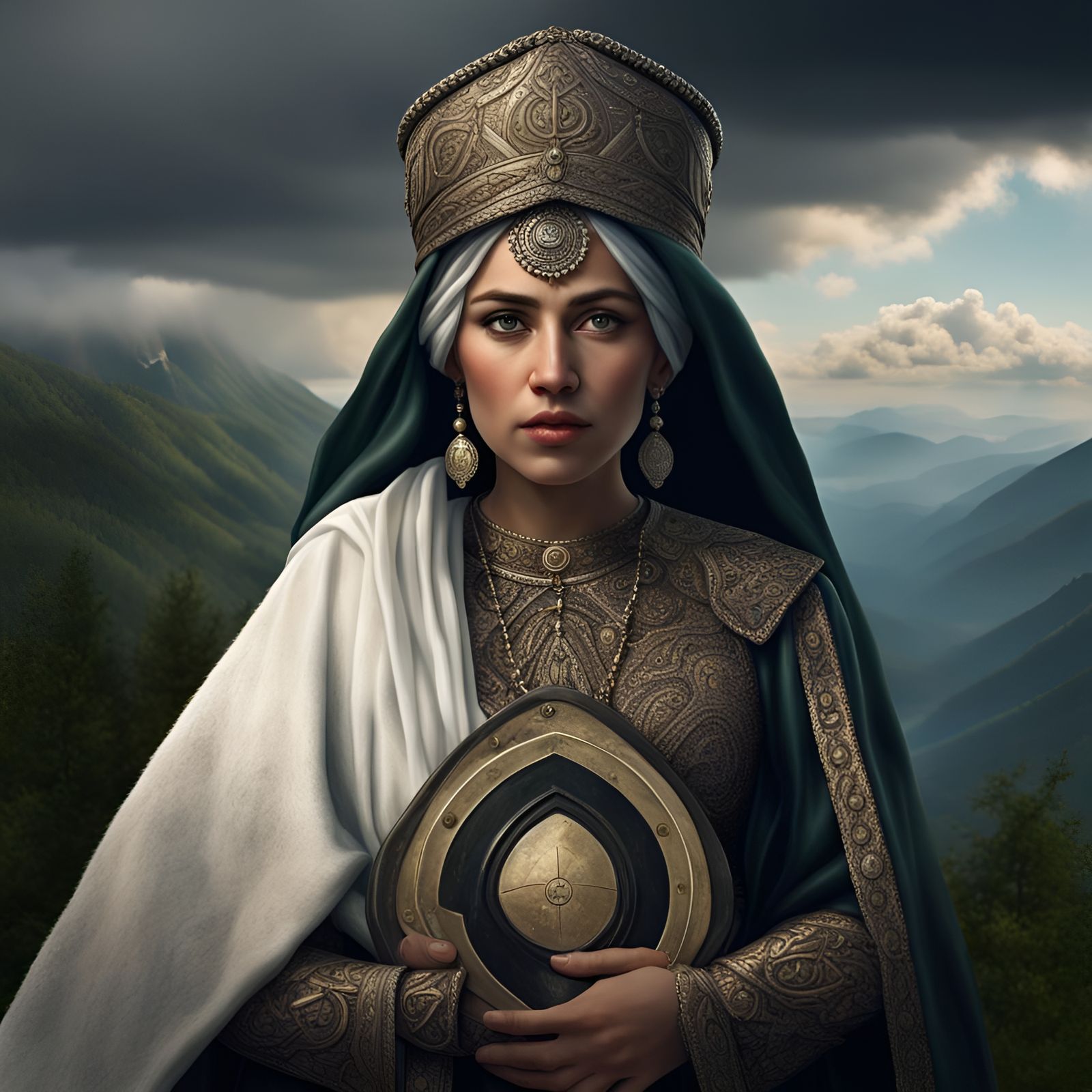 Lady Apsua: Ethereal Fantasy Portrait in Abkhaz Style