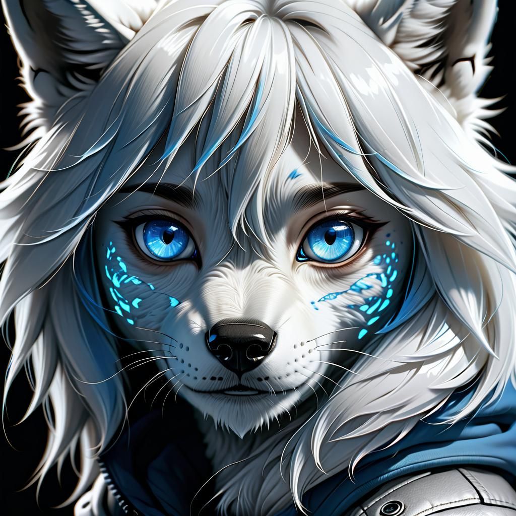 Sorrowful White Wolf Anthro with Traumatic Memories