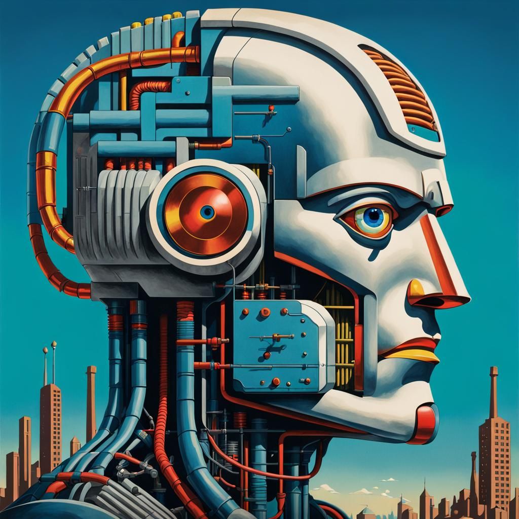 Cyborg Robot Man in 1930s Surreal Style