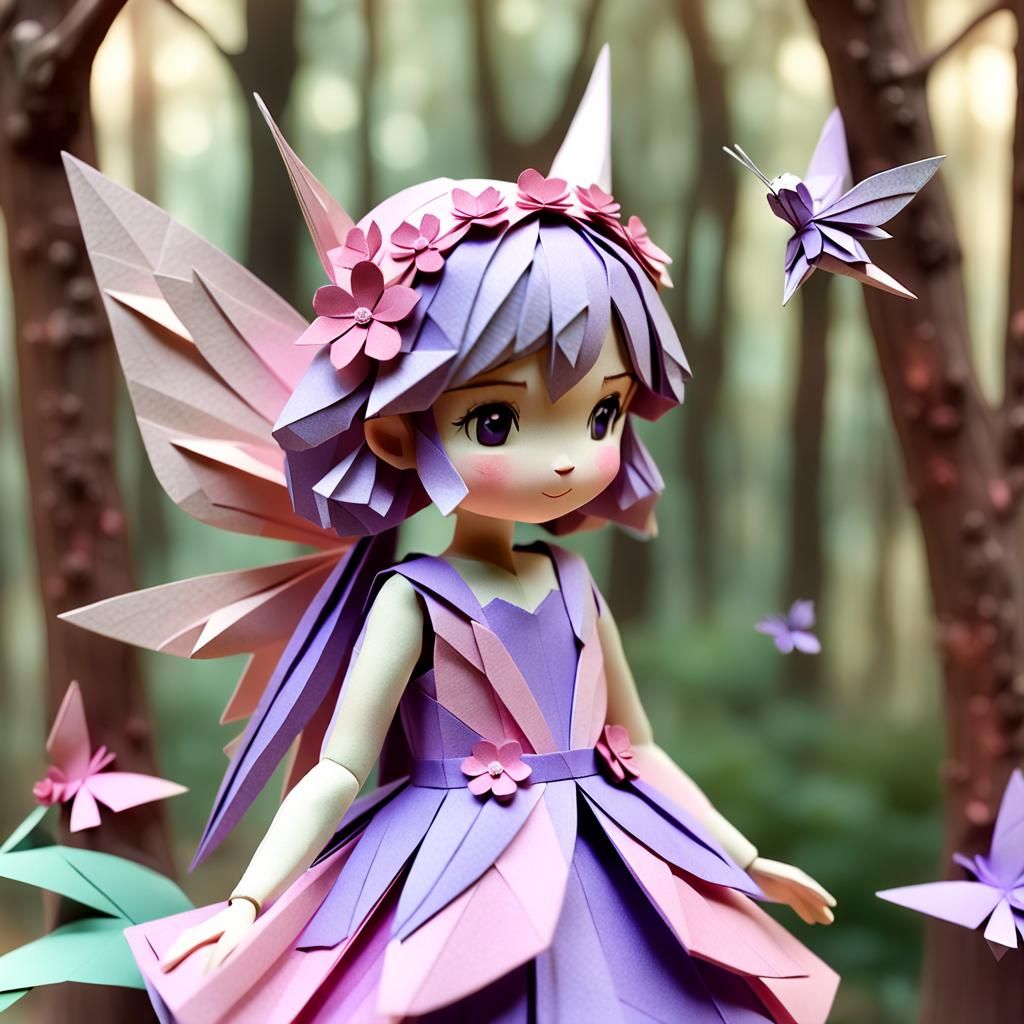 Ethereal Origami Fairy in the Woods