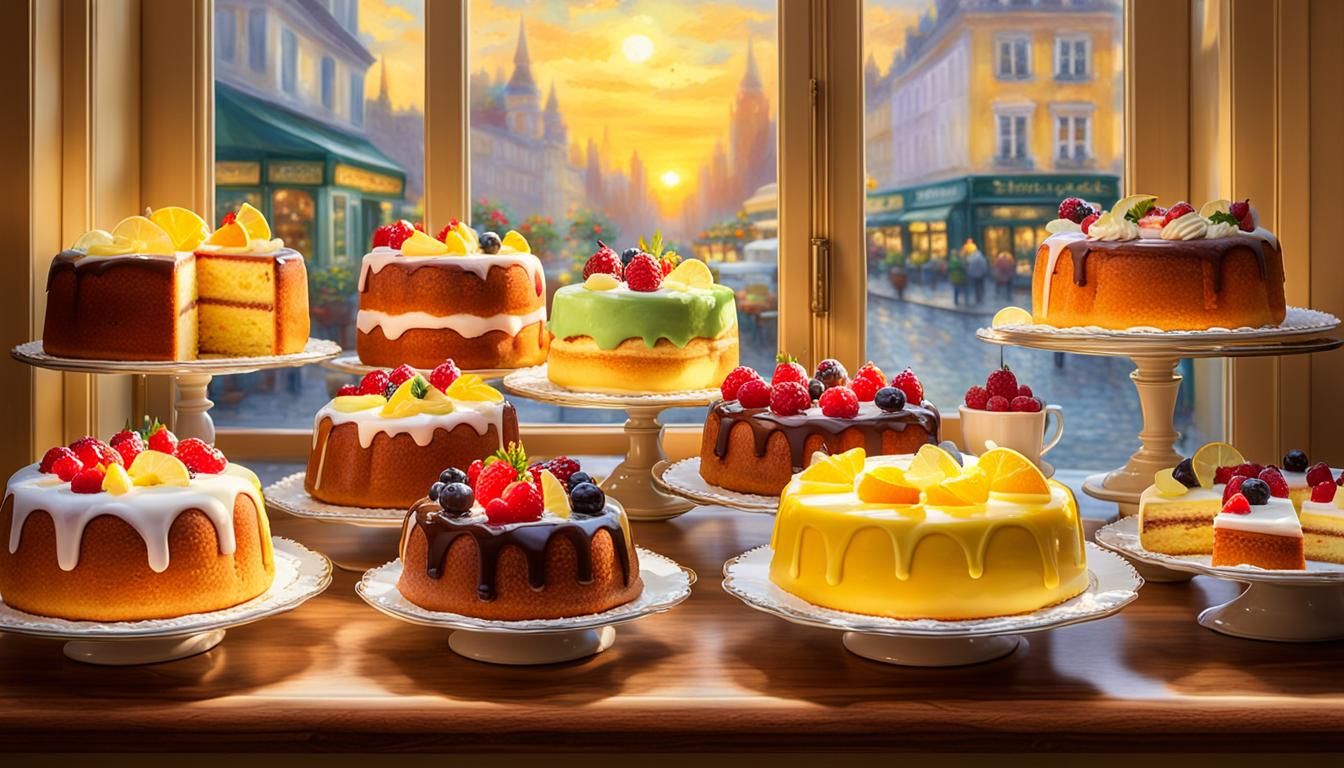 Colorful Cakes in Bakery Shop, Impressionist Style