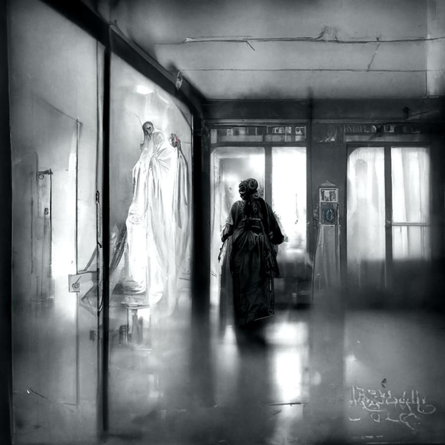 Ethereal Ghosts in Hospital Corridor, Vintage Photograph