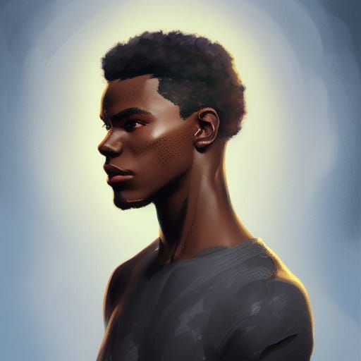Detailed Portrait of Black Teenager with Afro