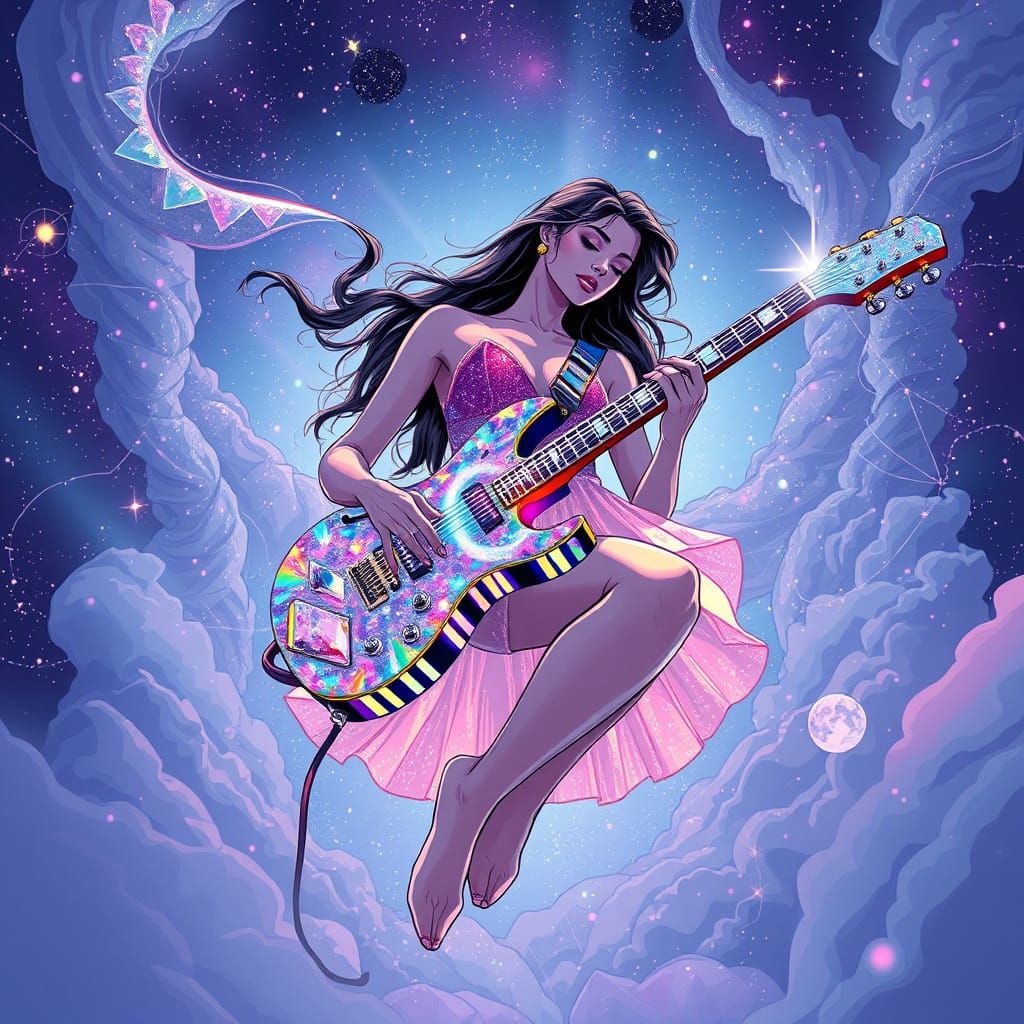 Cosmic Songstress Ascends with Crystal Guitar in Iridescent ...
