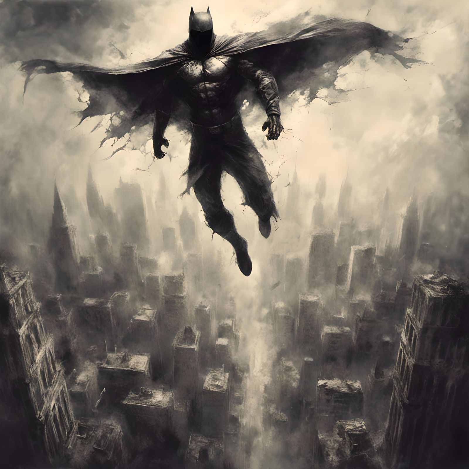 Faceless Superhero Flying Over City: Hyperrealistic Digital ...