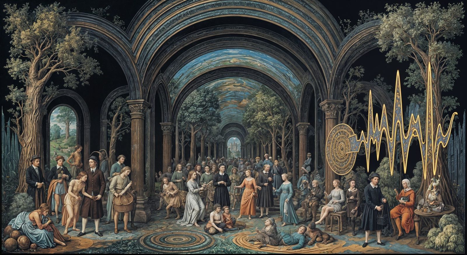 Abstract Garden of Delights in Ligne Claire Style