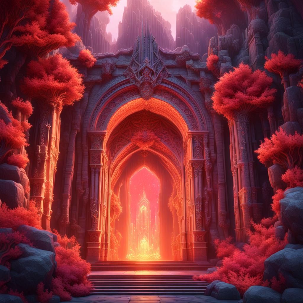 Mystic Portal Room with Coral Crystals in Fantasy Art