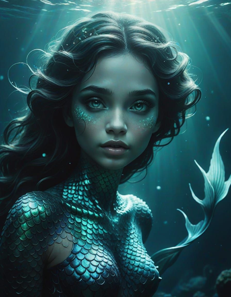 Ethereal Dark Mermaid in Oceanic Fantasy