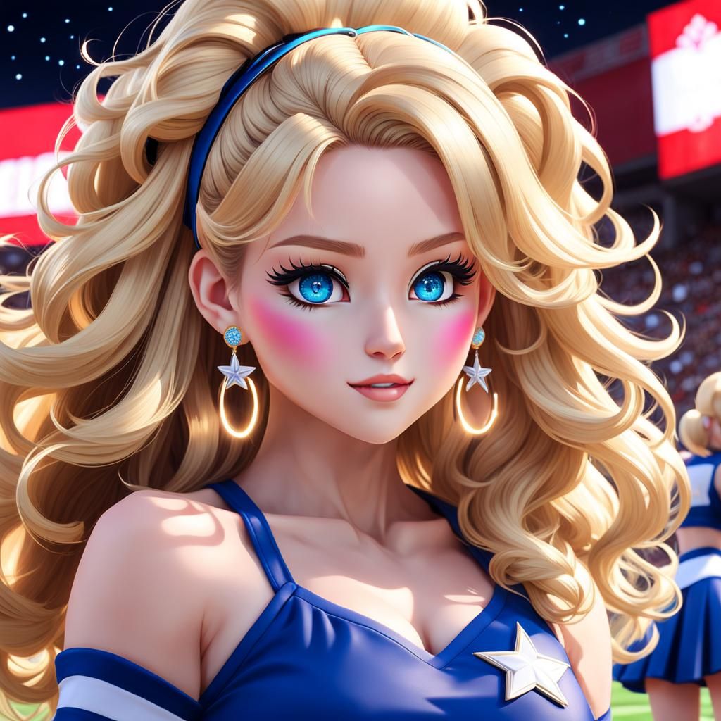 Anime Cheerleader with Blonde Hair in 3D Style