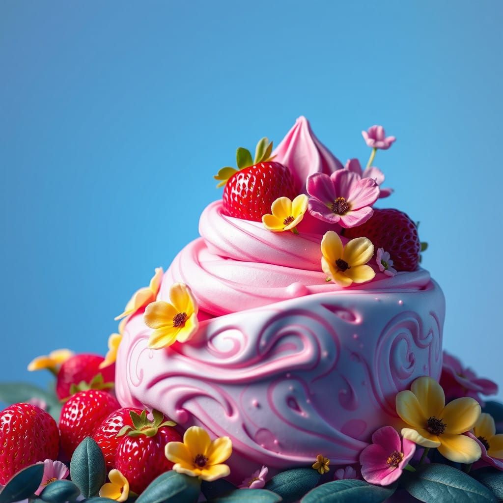 Vibrant Strawberry-Banana Cream in Dreamlike World