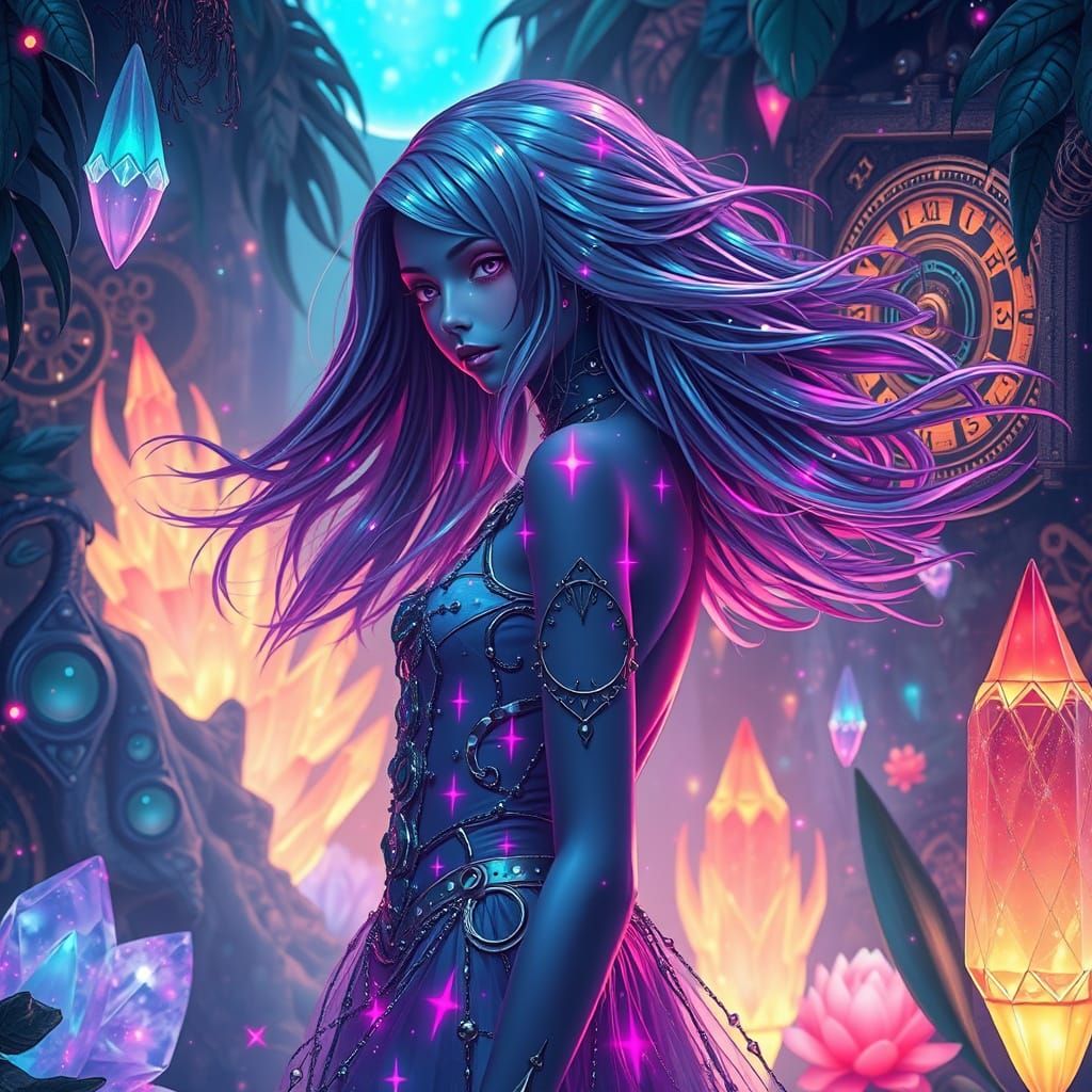 Android in Bioluminescent Jungle, Psychedelic Futurism