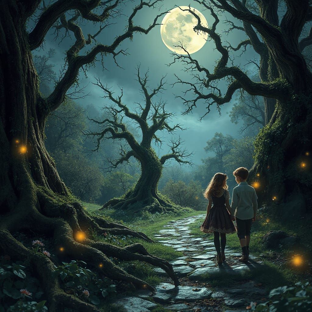 Gothic Whimsy in a Dreamlike Landscape