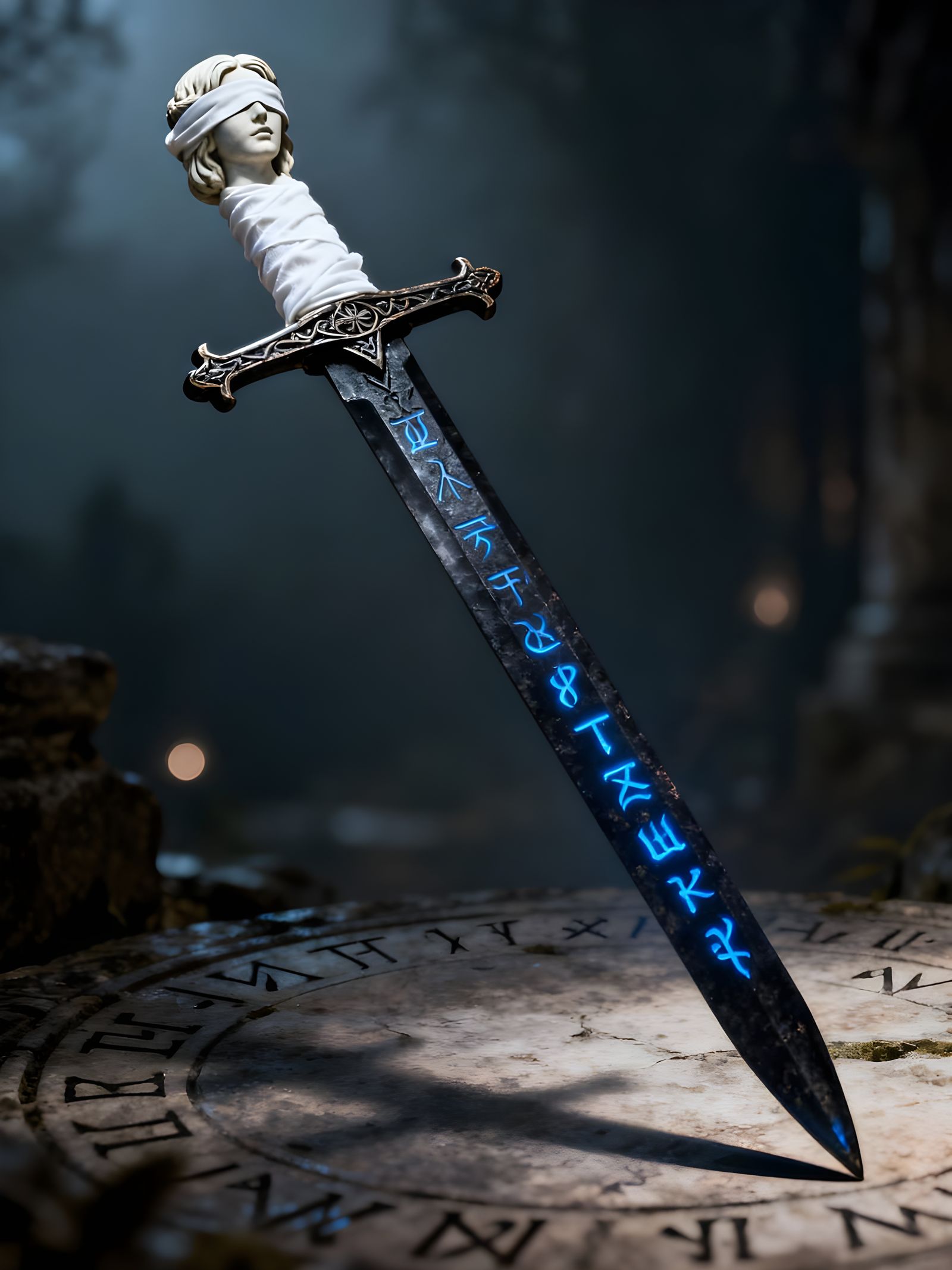 Ornate European Longsword Glowing Blue in Gothic Style