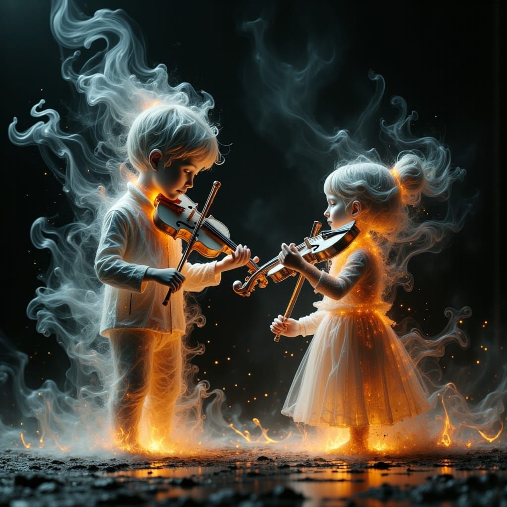Burning Matchstick with Smoke Children, Digital Art