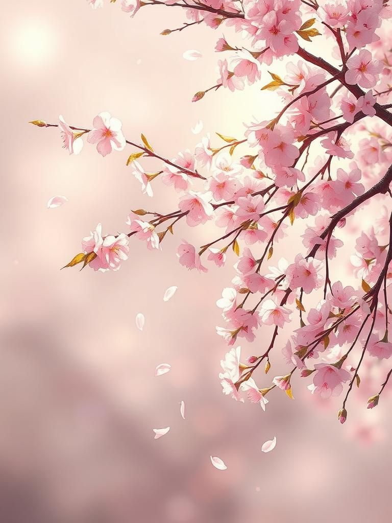 Cherry Blossoms in Gentle Breeze: Impressionist Art
