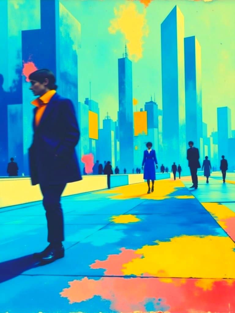 Futuristic Cityscape in Fluid Motion with Psychedelic Gold A...