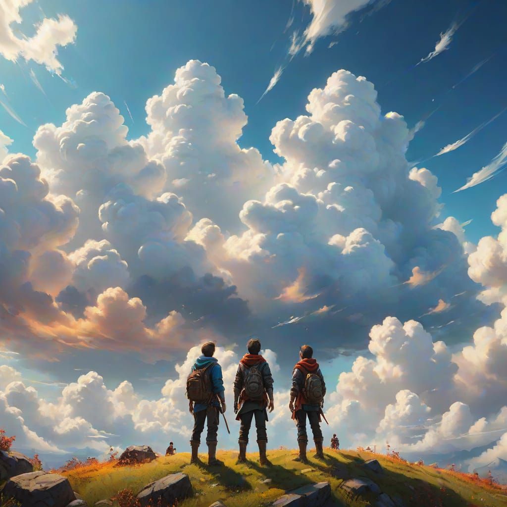 Fantasy Concept Art: People Admire Clouds in Oil Painting St...