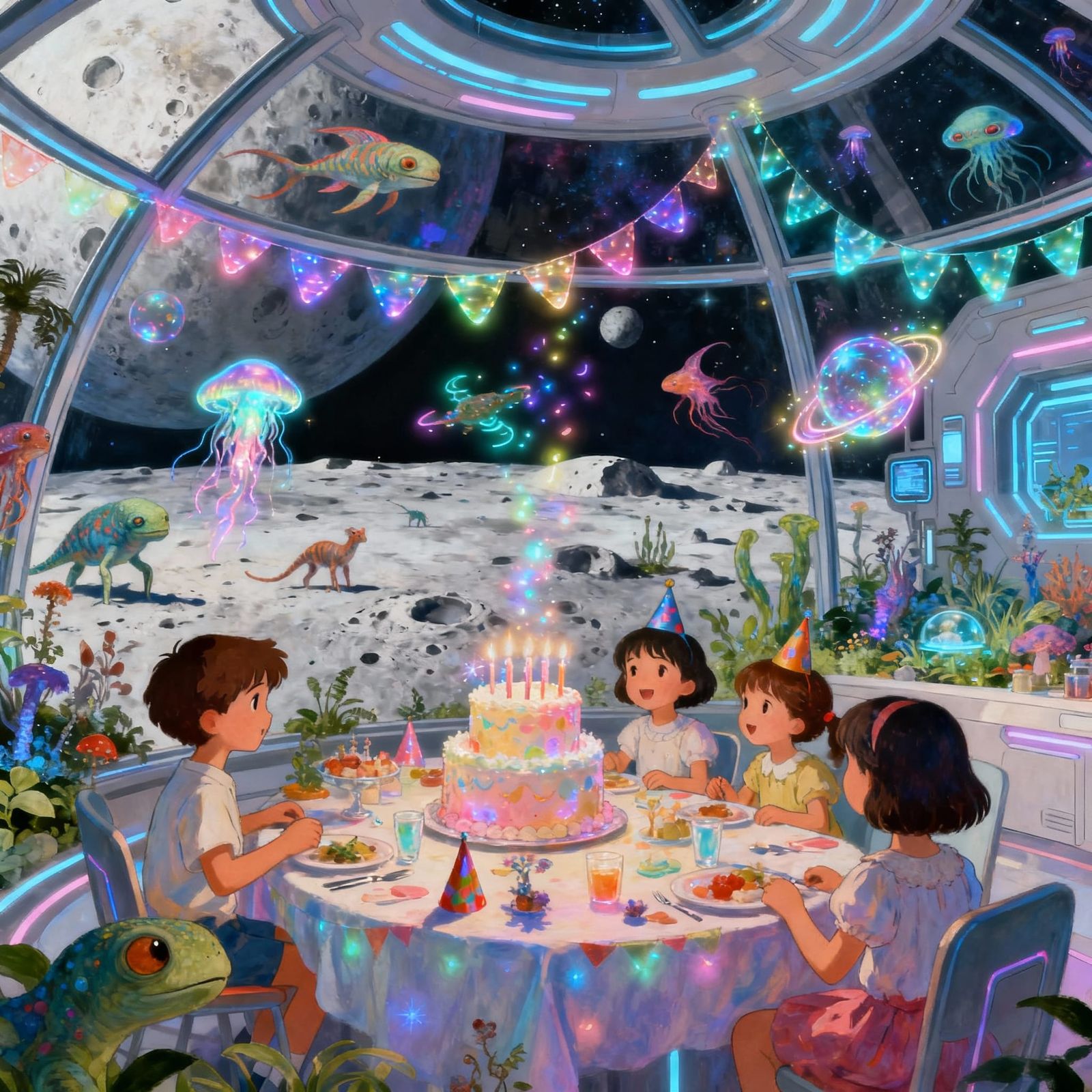 Futuristic Biodome Birthday Party on Alien Moon