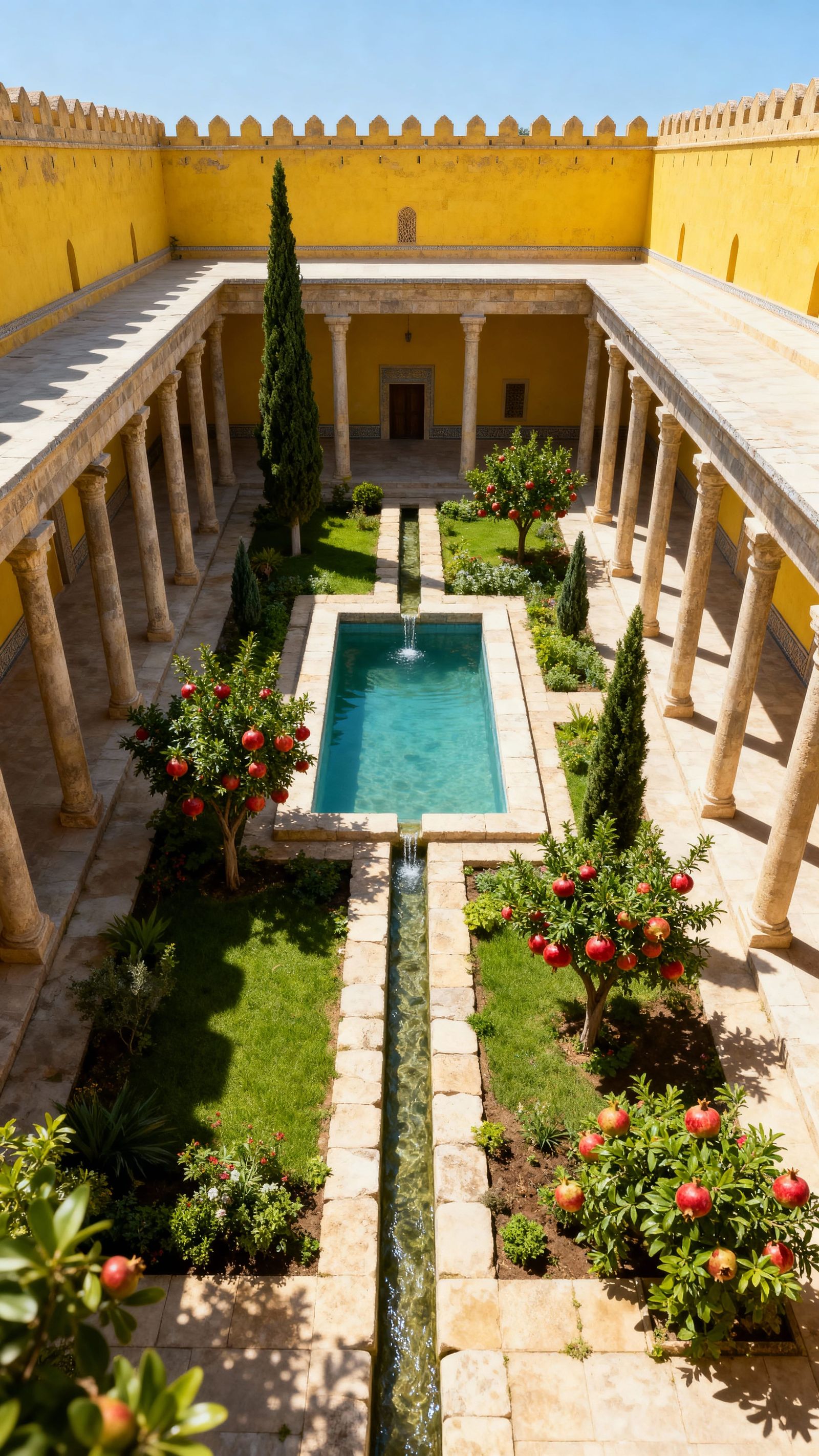 Ancient Persian Atrium Courtyard Garden with Water Pool