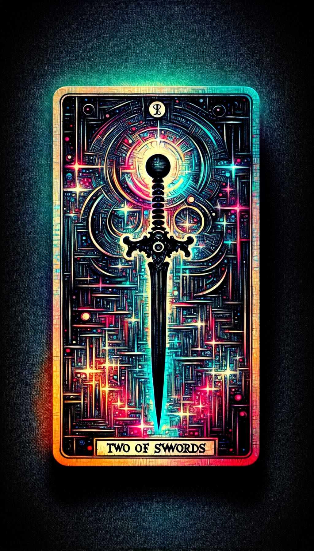 Cyberpunk Tarot Card: Two of Blackened Swords