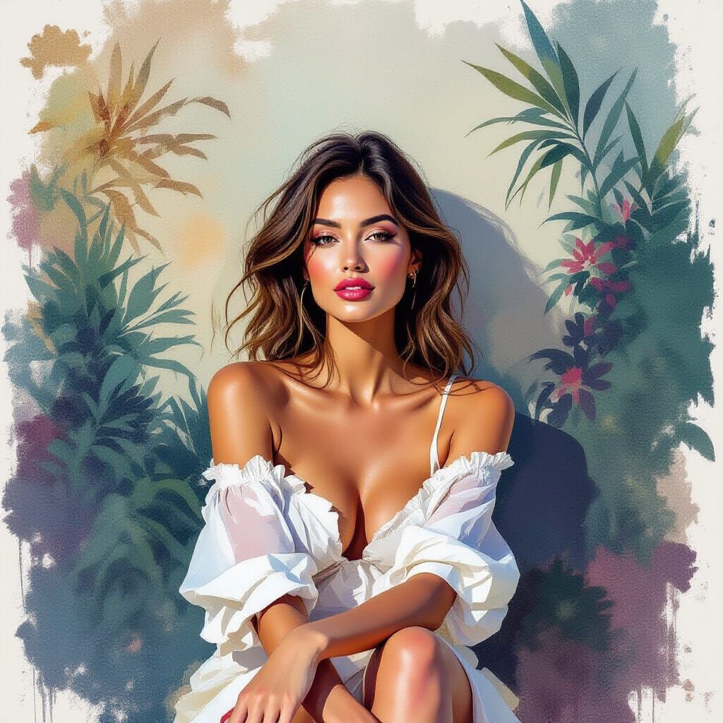 Vibrant Woman Portrait in Impressionist Gouache Style