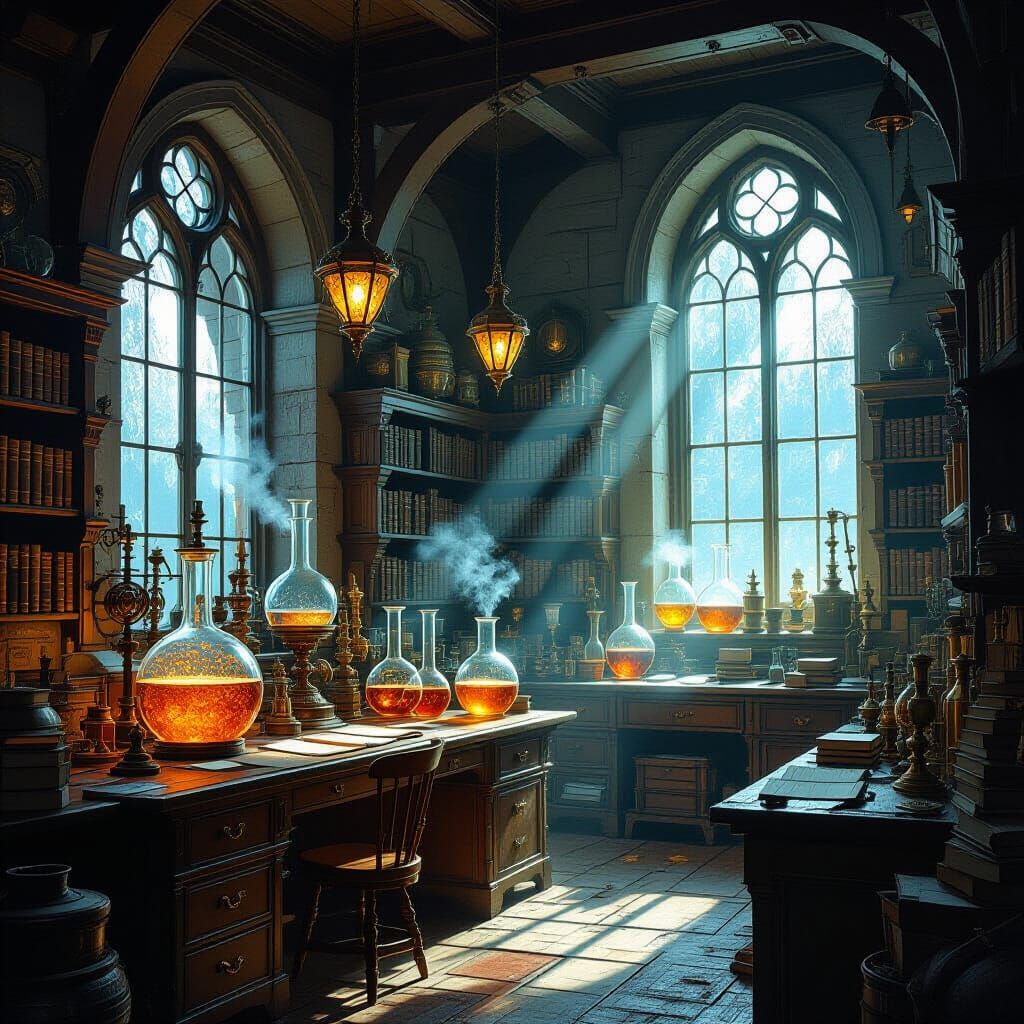 Victorian Lab: Bubbling Beakers & Glowing Crystals