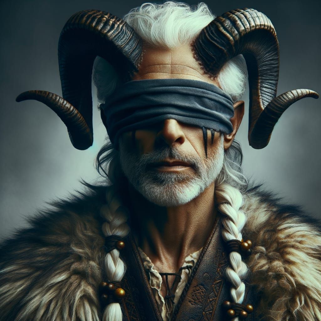 Fantasy Shaman with Horns and Wolf Pelt