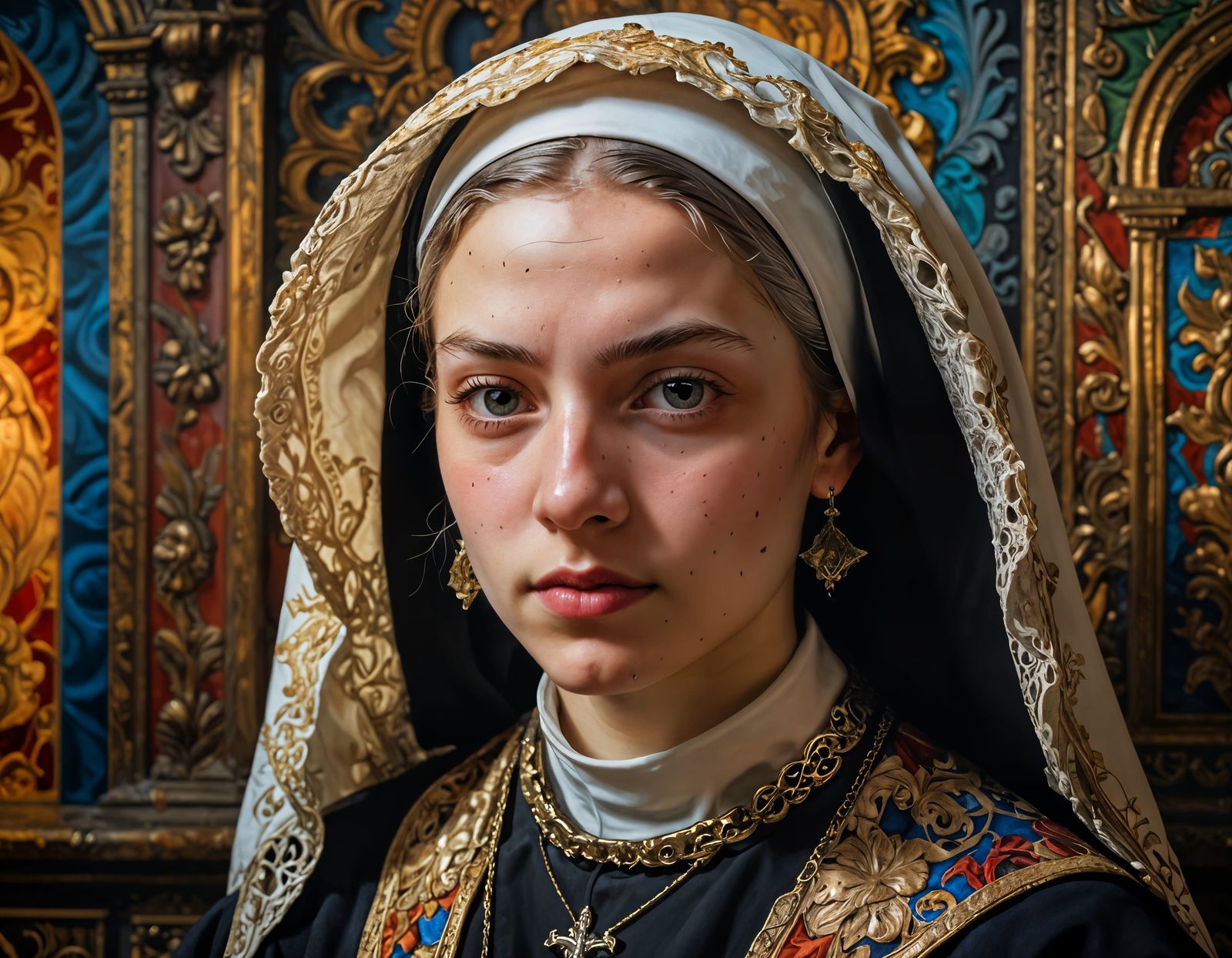 Surreal Nun Masterpiece in Vibrant Colors