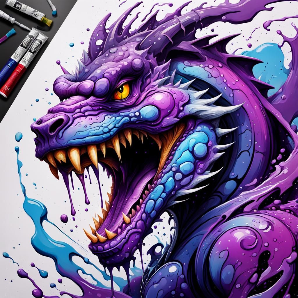 Violet Dragon Graffiti Art in Polychromatic Hues