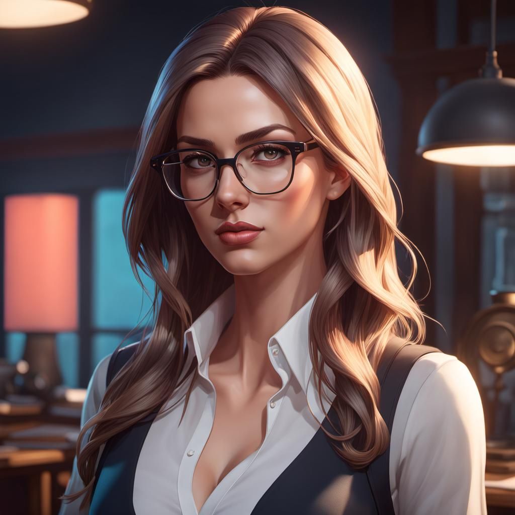 Detailed Portrait of Teacher in Art Nouveau Style