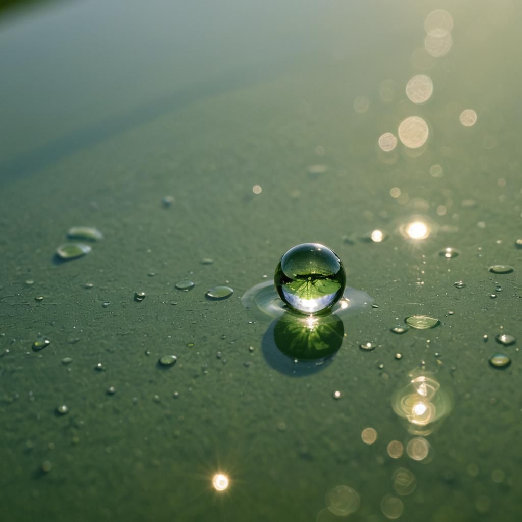 Water Drop Reflecting Green Landscape Macro Shot