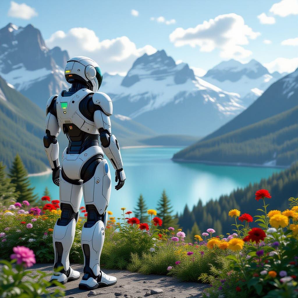 Futuristic Robot Meets Canadian Nature in Photorealistic Sty...