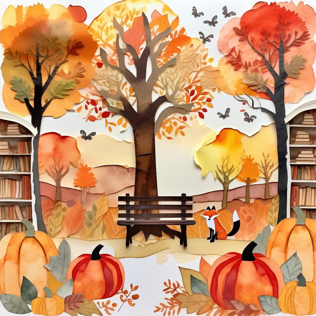 Autumn Scene in Mixed Media Collage Art