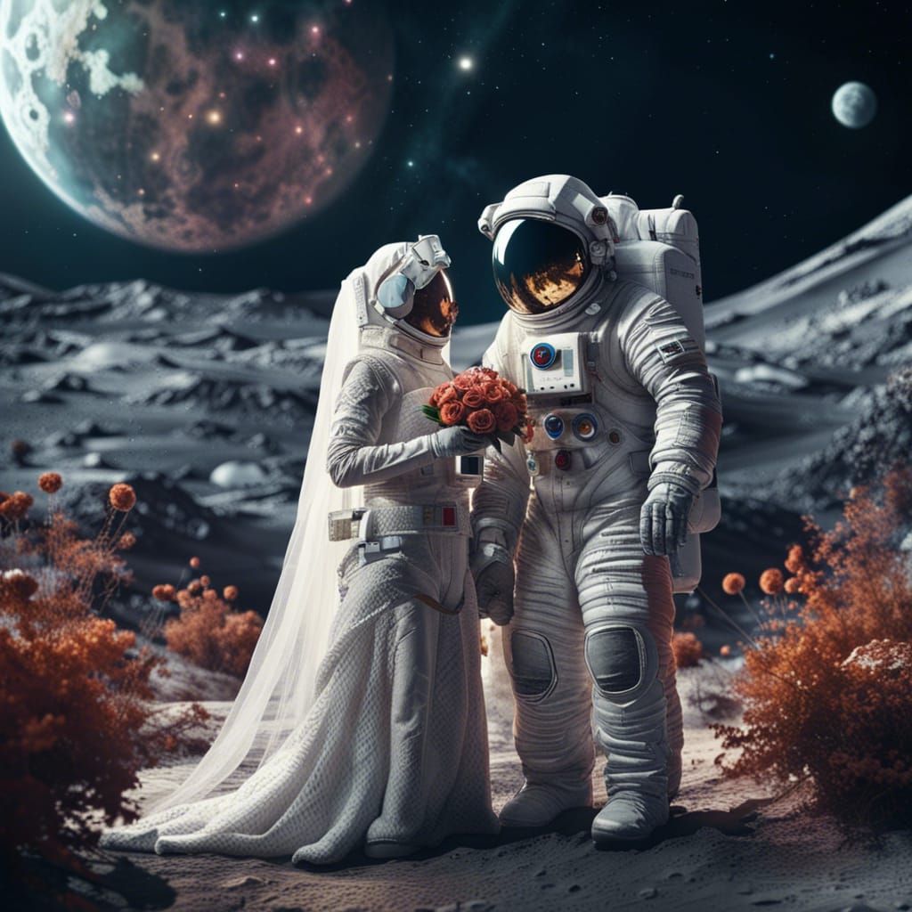Astronaut Wedding on the Moon: Detailed Matte Painting