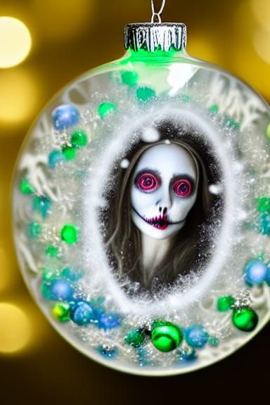 Hyperrealistic Snow Globe: Skeleton Woman Portrait