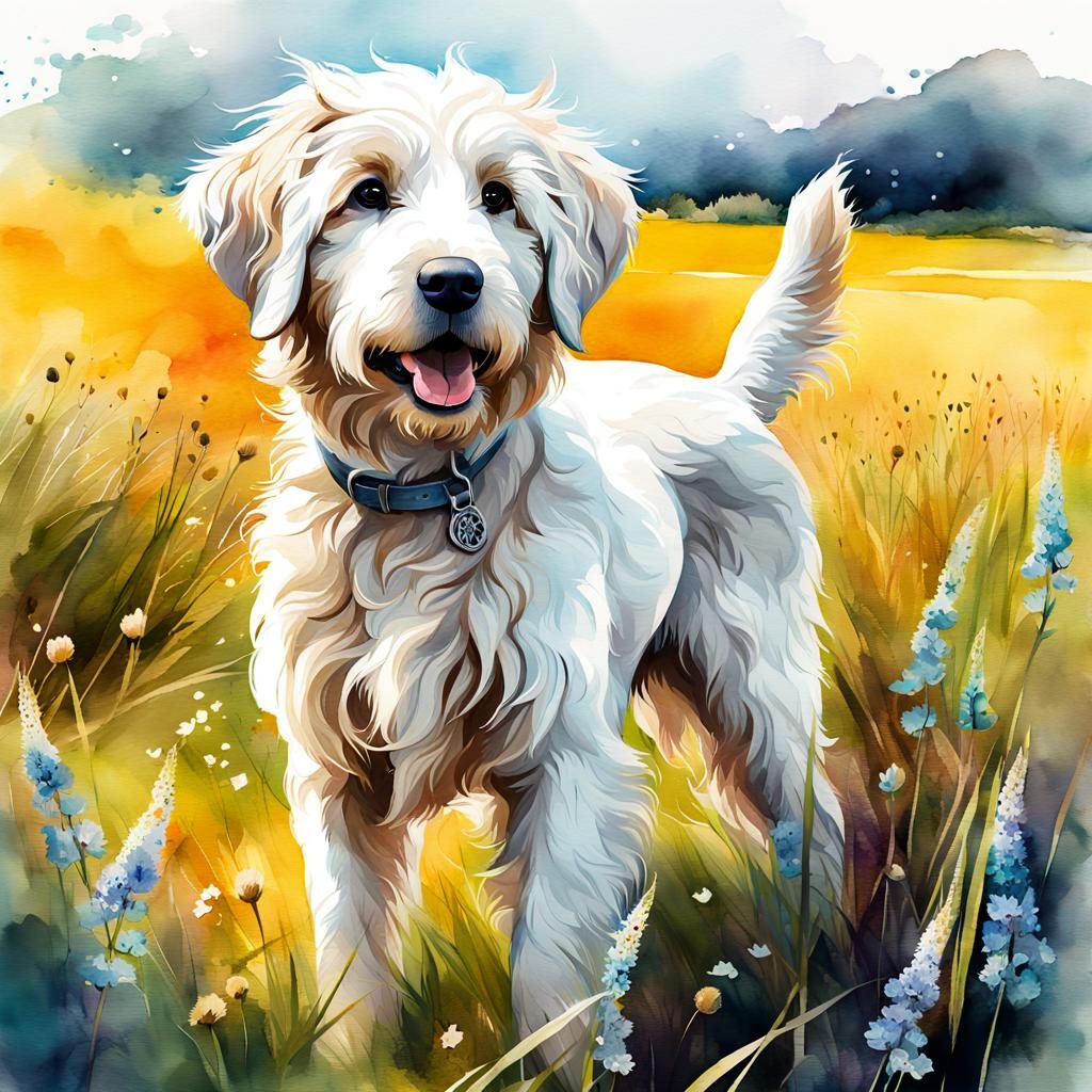 Adorable Labradoodle Puppy in Watercolor Style
