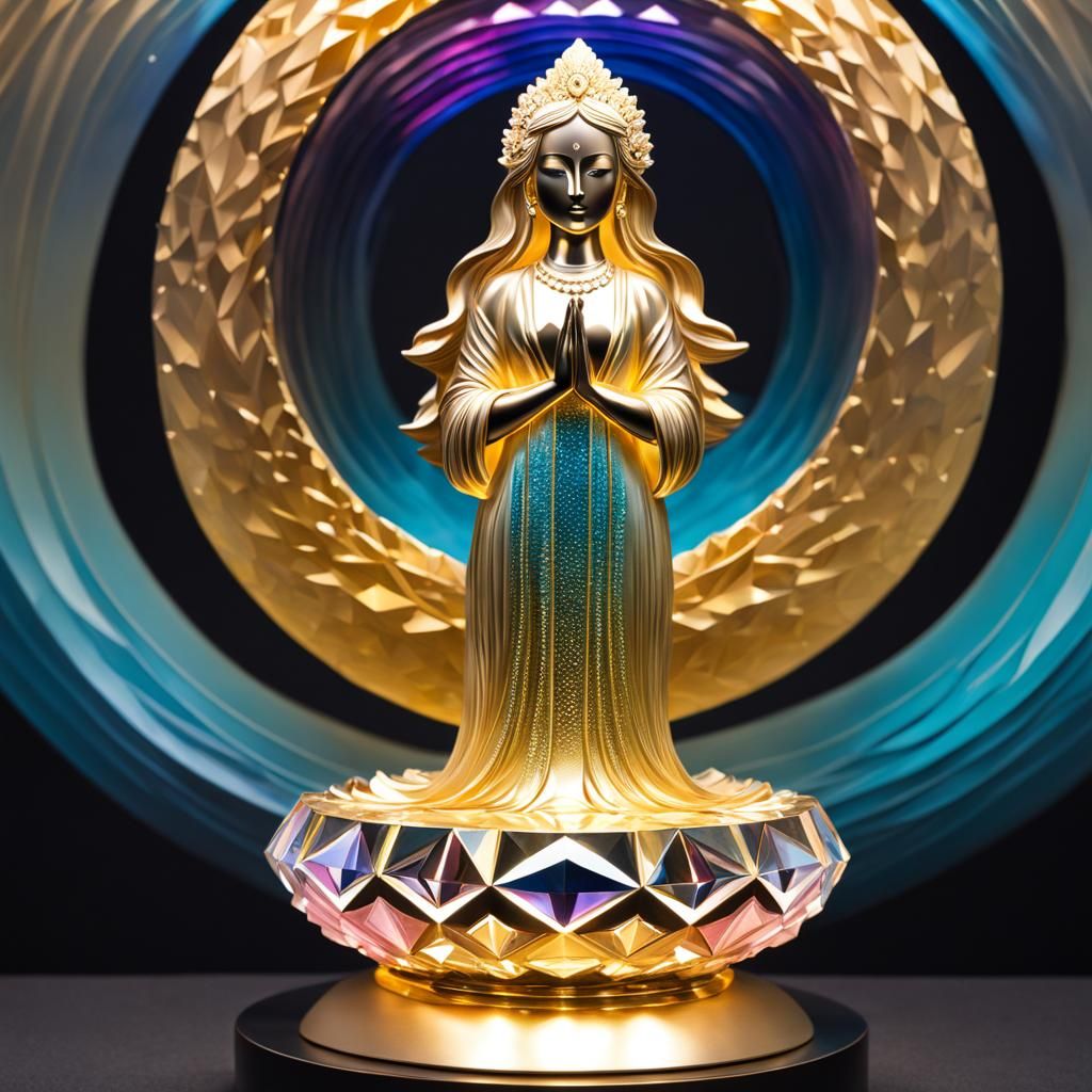 Reflective Crystal Statue in Surrealist Style