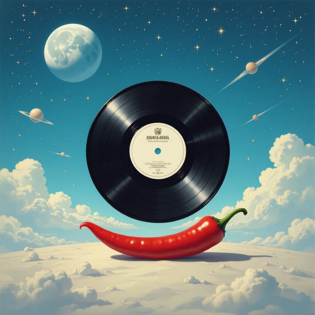 Vinyl Record with Pepper in Hyperrealistic Style