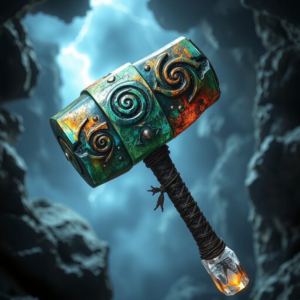 Mythic Warhammer Forged from Crystalline Stone
