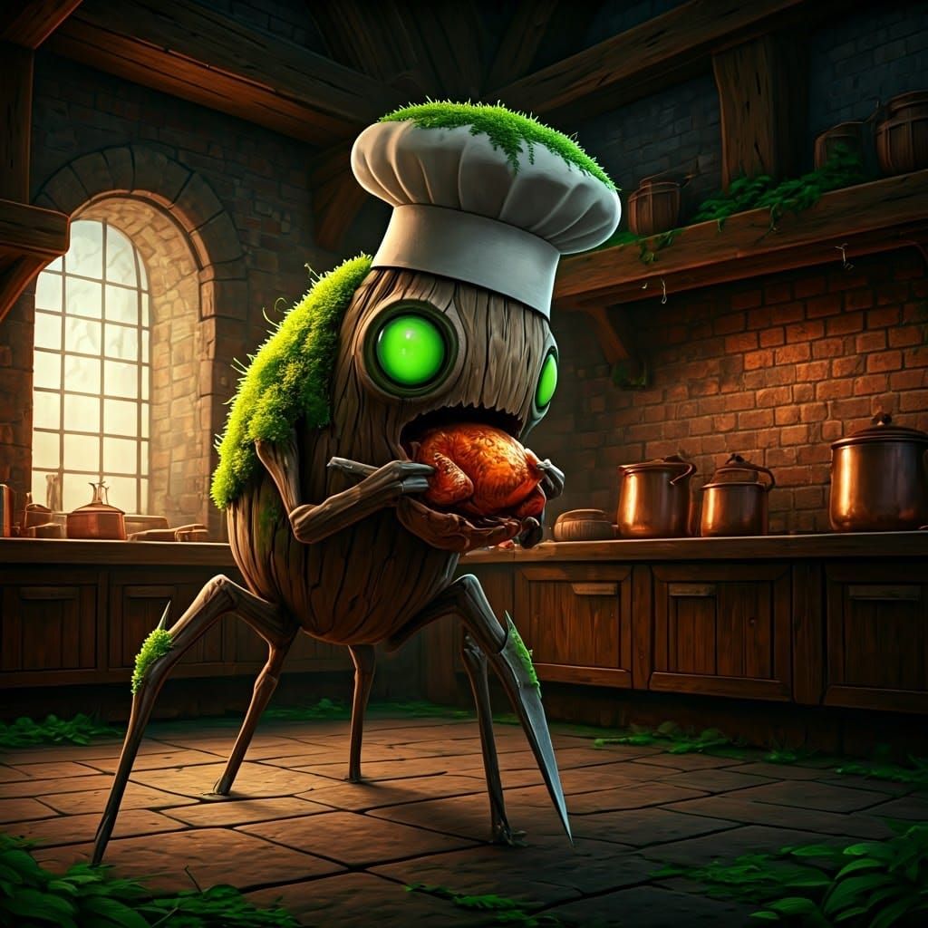 Knife Creature Feasts in Medieval Kitchen