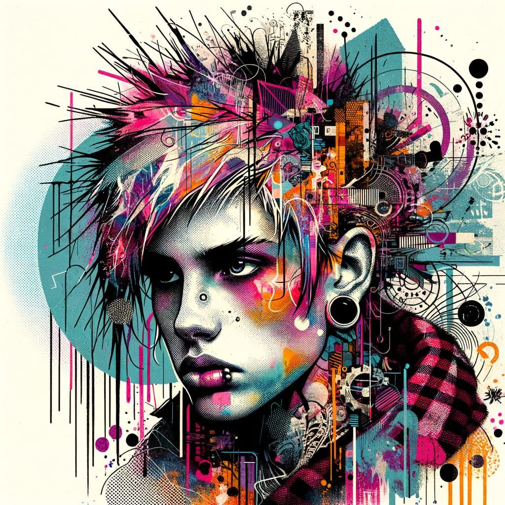 Collage Portrait with Punk and Urban Motifs