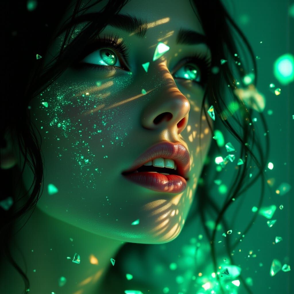 Woman with Emerald Eyes and Glass Shards