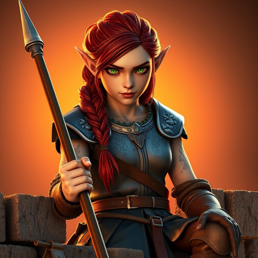 Sun-Kissed Elf Warrior in Battle-Scarred Armor